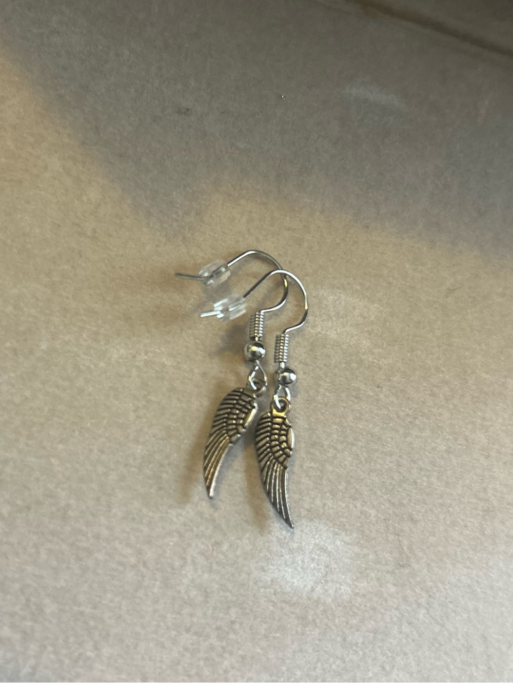 Silver Angel Wing Dangle Earrings - Handmade